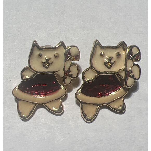 Lot Of 4 Vintage Enamel Christmas Holiday Earrings Cats Snowman Gingerbread Man - Picture 6 of 11